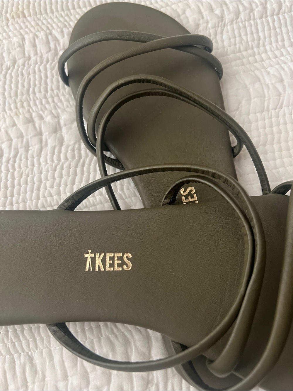 TKEES Olive Green Strappy Slide Sandals - Picture 2 of 4